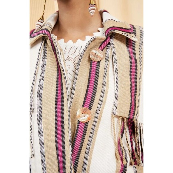 Ulla Johnson Isotta Robe Jacket Linen Striped Coat Beige Positano Small EUC - Picture 4 of 13